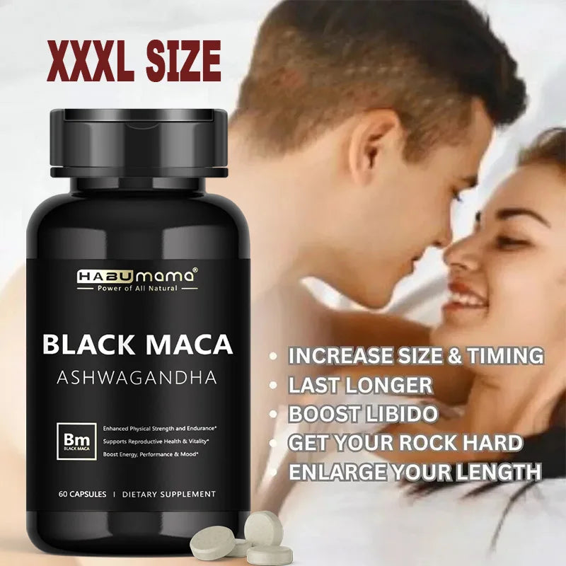Male Enhancing Black Maca Capsules, Men's Supplements to Boost Stamina, Performance, Energy, Men's Muscle Enlargement