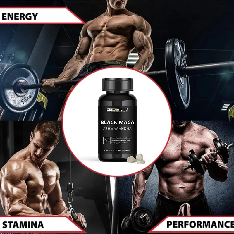 Male Enhancing Black Maca Capsules, Men's Supplements to Boost Stamina, Performance, Energy, Men's Muscle Enlargement