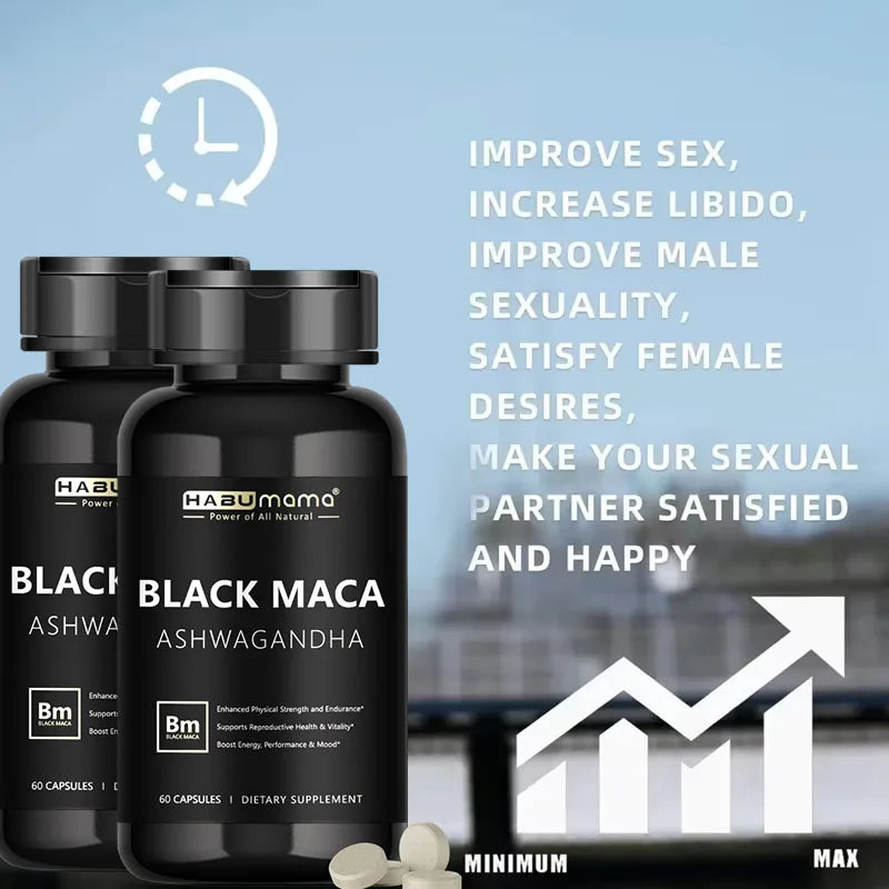 Male Enhancing Black Maca Capsules, Men's Supplements to Boost Stamina, Performance, Energy, Men's Muscle Enlargement