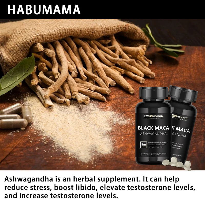 Male Enhancing Black Maca Capsules, Men's Supplements to Boost Stamina, Performance, Energy, Men's Muscle Enlargement