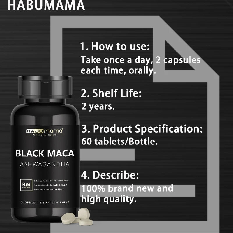 Male Enhancing Black Maca Capsules, Men's Supplements to Boost Stamina, Performance, Energy, Men's Muscle Enlargement