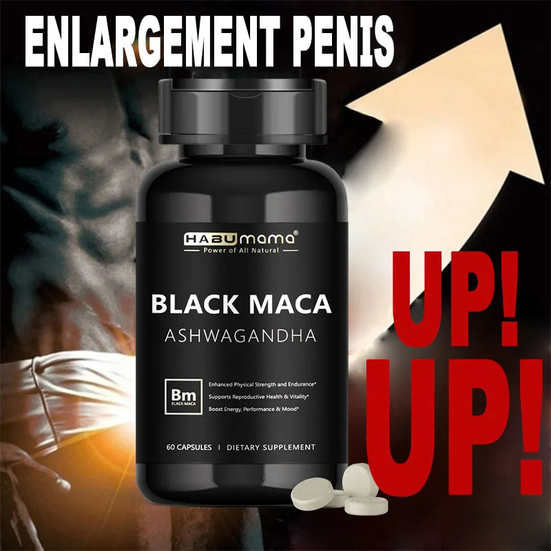 Male Enhancing Black Maca Capsules, Men's Supplements to Boost Stamina, Performance, Energy, Men's Muscle Enlargement
