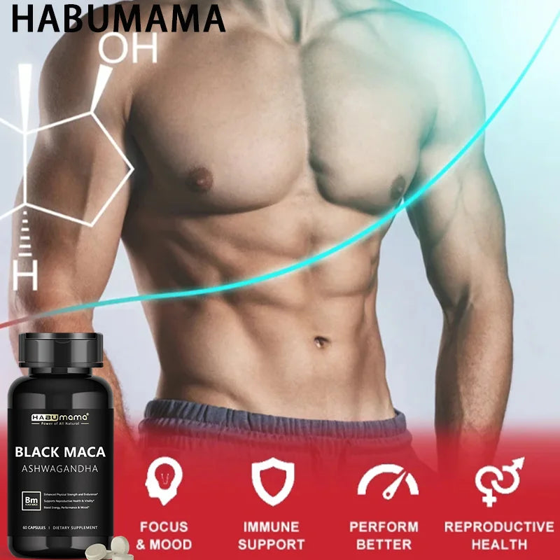 Male Enhancing Black Maca Capsules, Men's Supplements to Boost Stamina, Performance, Energy, Men's Muscle Enlargement
