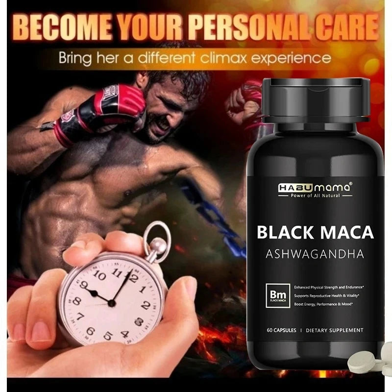 Male Enhancing Black Maca Capsules, Men's Supplements to Boost Stamina, Performance, Energy, Men's Muscle Enlargement